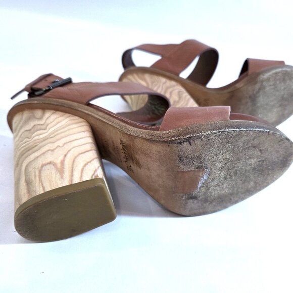 Vince Haley Brown Leather Buckle Open Toe Block Heel Sandals Size 6 - Picture 5 of 5